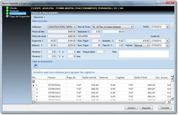 Configuración de un esquema de financiamiento directo