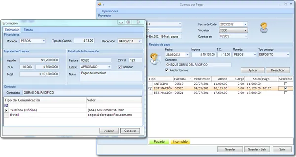 Pago a contratistas en Terrantus ERP