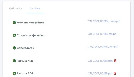 Evidencias adjuntas a una estimación
