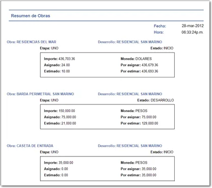 Reporte de obra en Terrantus ERP